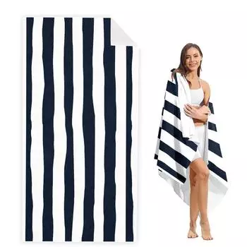Пляжное полотенце в полоску большого размера, супервпитывающее пляжное полотенце из толстой микрофибры без песка, пляжные полотенца для детей, мужчин, женщин, девочек, мальчиков 75x150cm чёрный