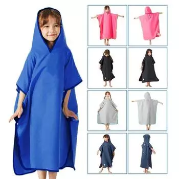 Пляжное пончо с капюшоном, впитывающее пончо для серфинга, накидки для плавания, детские полотенца для плавания, главная страница L синий