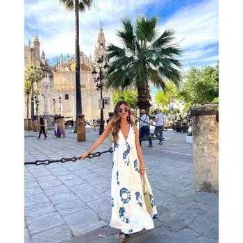 Пляжное женское платье с принтом, сексуальное женское отпускное платье с открытой спиной и без рукавов, летнее повязочное элегантное женское платье с v-образным вырезом XS