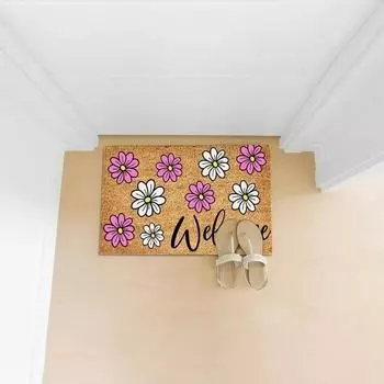 Пляжные цветы и фрукты Летний приветственный полиэстеровый коврик для двери в помещении/на улице. 16x24.. Non-Slip One Size