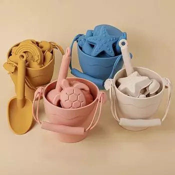 Пляжные игрушки, 8 шт./компл., экологически чистый пищевой силикон, не содержащий бисфенола-А, — забавные летние уличные игрушки для детей с ведром и 4-цветным песком