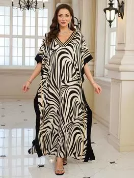 Пляжные кафтаны, купальники, накидки для женщин, платья с принтом зебры, летняя пляжная одежда для отдыха, купальные костюмы One Size оранжевый