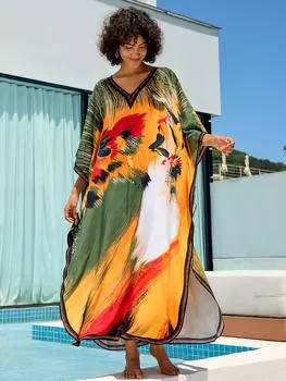 Пляжные кафтаны принтованные макси платья летние женские праздничные накидки для купальников купальные костюмы поставка с фабрики One Size