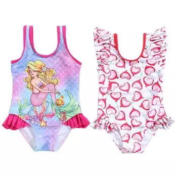 Пляжные купальники, летние купальники с рюшами для маленьких девочек, купальники для маленьких девочек, пляжная одежда принцессы с героями мультфильмов, детский санс... 100