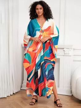 Пляжные накидки для купальников, кафтаны с перьями, женские волнистые платья макси ручной работы, новинка 2024 года, летние праздничные купальные костюмы One Size разноцветный