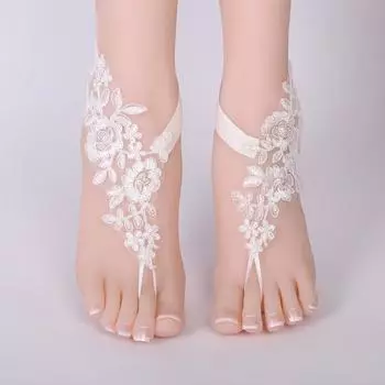 Пляжные ножки, украшенные кружевными цветами, браслеты на щиколотку, свадебные аксессуары для платьев, свадебные ножки белый