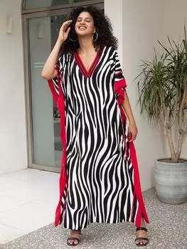 Пляжные платья для женщин, накидки на купальники, кафтаны с леопардовым принтом и зеброй, летние праздничные купальные костюмы One Size чёрный