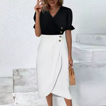 Пляжные платья для женщин, весна-лето, элегантное платье с запахом и V-образным вырезом в стиле бохо, струящееся гавайское платье макси с рюшами L чёрный