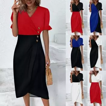 Пляжные платья для женщин, весна-лето, элегантное платье с запахом и V-образным вырезом в стиле бохо, струящееся гавайское платье макси с рюшами L чёрный