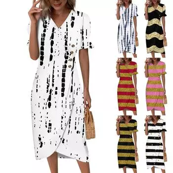 Пляжные платья для женщин, весна-лето, элегантное платье с запахом и V-образным вырезом в стиле бохо, струящееся гавайское платье со рюшами L чёрный