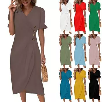 Пляжные платья для женщин, весна-лето, элегантное платье с запахом и V-образным вырезом в стиле бохо, струящееся гавайское платье макси с рюшами L