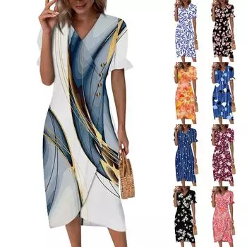 Пляжные платья для женщин, весна-лето, элегантное платье с запахом и V-образным вырезом в стиле бохо, струящееся гавайское платье макси с рюшами L чёрный