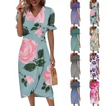 Пляжные платья для женщин, весна-лето, элегантное платье с запахом и V-образным вырезом в стиле бохо, струящееся гавайское платье макси с рюшами S