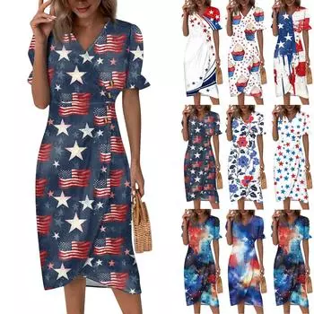 Пляжные платья для женщин, весна-лето, элегантное платье с V-образным вырезом и цветочным принтом в стиле бохо, струящееся гавайское платье макси с рюшами M