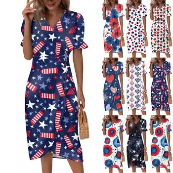 Пляжные платья для женщин, весна-лето, элегантное платье с V-образным вырезом и цветочным принтом в стиле бохо, струящееся гавайское платье макси с рюшами XL