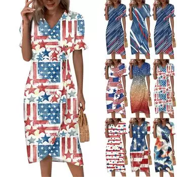 Пляжные платья для женщин, весна-лето, элегантное платье с V-образным вырезом и цветочным принтом в стиле бохо, струящееся гавайское платье макси с рюшами M синий