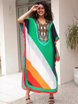 Пляжные платья с принтом, вискозные кафтаны для женщин, летние свободные халаты больших размеров для отдыха, купальные костюмы для гостиной One Size белый