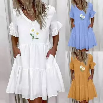 Пляжные платья, женское сексуальное гавайское мини-платье без рукавов с тропическим принтом, летний свободный удобный сарафан в стиле бохо L синий