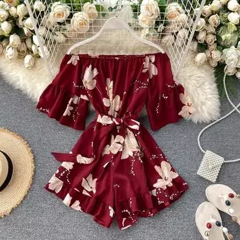 Пляжные праздничные классические брюки, лето 2021, новые женские с открытыми плечами, без бретелек, расклешенные рукава, с рюшами One Size чёрный