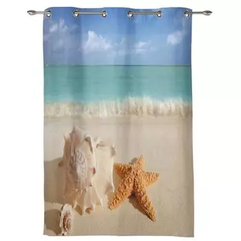 Пляжные раковины, ракушки, морские звезды, шторы на окна для гостиной, спальни, занавески для окон, бытовые кухонные шторы 135W x 60H(cm) x1