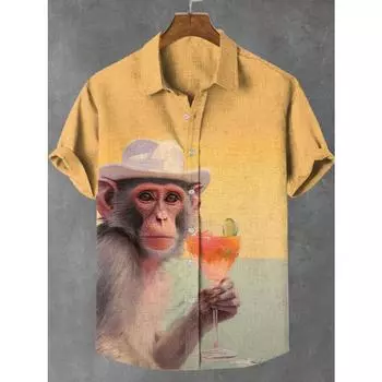 Пляжные рубашки с забавной обезьянкой и 3D-принтом, повседневная гавайская пляжная рубашка в стиле хип-хоп для мужчин с коротким рукавом, милые женские блузки с изображением животных, топы на пуговицах M