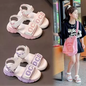 Пляжные сандалии для девочек. Летние сандалии с открытым носком. Повседневные сандалии на мягкой подошве. 26 розовый