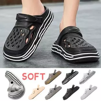 Пляжные сандалии для пар, летние повседневные тапочки для мужчин и женщин, садовые сабо на платформе, нескользящая обувь цвета морской волны, полые шлепанцы, водная обувь из ЭВА, легкие тапочки 35-36 чёрный