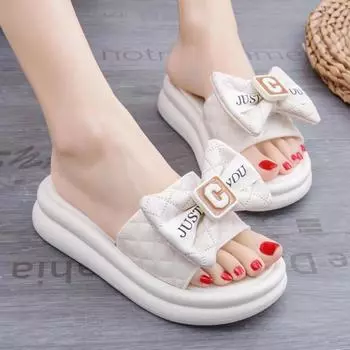 Пляжные сандалии на высоком каблуке, нескользящие, модные, поднимающие летние шлепанцы, тапочки для женщин, новые 36-37