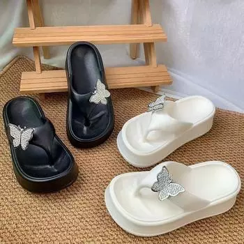 Пляжные сандалии Толстая подошва Мягкие ЭВА Шлепанцы на высоком каблуке Летние нескользящие модные шлепанцы Тапочки 36-41