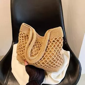 Пляжные сумки для отдыха, полая тканая сумка, новая летняя модная дорожная сумка для отдыха, сумки на плечо большой вместимости, сумки для покупок 32*8*26cm бежевый