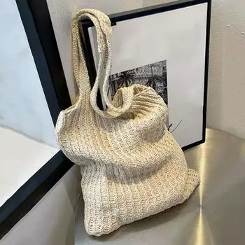 Пляжные сумки Женская сумка через плечо Вязаная крючком сумка Дизайнерская вязаная сумка-шоппер с полой ручкой сверху 31x 4x36cm хаки