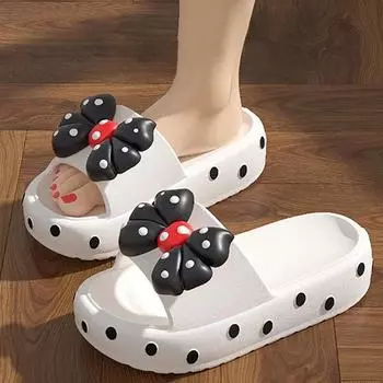 Пляжные тапочки на толстой подошве из ЭВА, женские тапочки на толстой платформе с бантом, домашние тапочки для женщин, легкие нескользящие шлепанцы для ванной 36-37 белый