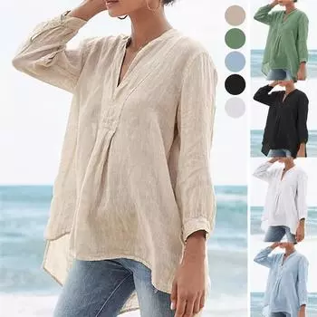 Пляжные женские повседневные топы, модные три четверти с рукавами-фонариками и V-образным вырезом, женская однотонная блузка S белый