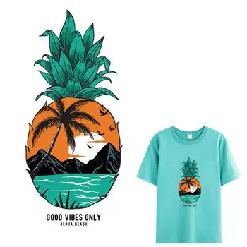 Пляжный ананас, модная футболка с термопереносом, платья, новый дизайн, «сделай сам», горячие слезоточивые наклейки поверх пудры