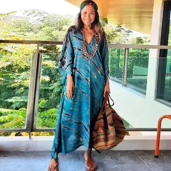 Пляжный балахон с принтом халат свободное платье бикини солнцезащитные накидки платья женские one size