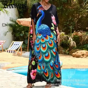 Пляжный бикини с принтом больших размеров и накидкой One Size