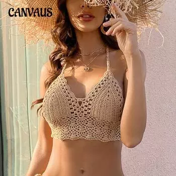 Пляжный бюстгальтер, женский вязаный ажурный дышащий топ, повседневный сексуальный бюстгальтер для нижнего белья S белый
