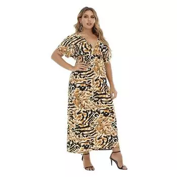 Пляжный халат-халатик из хлопка свободного покроя большого размера, халат для отпуска, внешний халат для бикини 2XL жёлтый/цветной печати леопарда