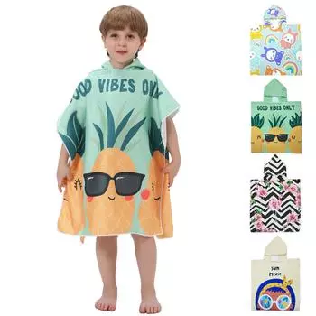 Пляжный халат из микрофибры с рисунком из мультфильма Детское банное полотенце с шапочкой Пеленальный плащ 60x60cm