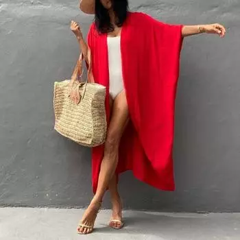 Пляжный кардиган Yousheng с V-образным вырезом и короткими рукавами, быстросохнущий, дышащий, свободного кроя, купальный костюм, пальто с завязками абрикосовый