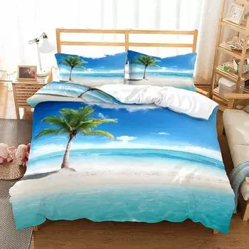 Пляжный комплект постельного белья для отдыха, наборы пододеяльников, одеяло, постельное белье, кокосовая пальма, Twin Queen King, один размер, дропшиппинг 260x220cm 3pcs