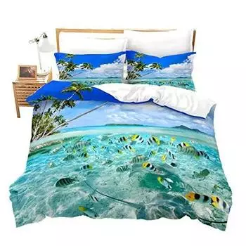 Пляжный комплект постельного белья Twin для детей Ocean Bedding Set Постельное белье Гавайский тропический принт Микрофибра полиэстер Одеяло Чехол 70x133cm 2pcs
