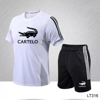 Пляжный комплект весна/лето 2024, влагоотводящая и быстросохнущая футболка для бега, шорты, спортивный комплект с принтом M белый