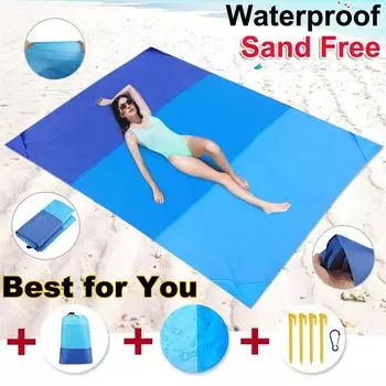 Пляжный коврик без песка, быстросохнущее нейлоновое одеяло Ripstop, легкое компактное портативное пляжное одеяло для пикника на открытом воздухе для путешествий и пеших прогулок 210x200cm