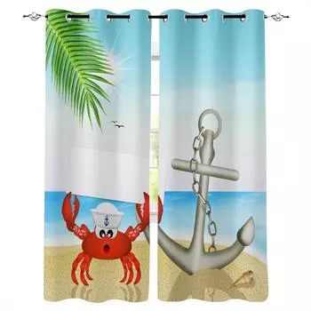 Пляжный краб якорь затемняющие шторы для спальни жалюзи портьеры оконные шторы для гостиной высокое затенение W135 x H60cm