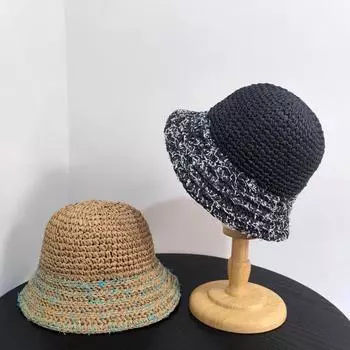 Пляжный морской отдых шляпа от солнца солнцезащитный крем полая ведро тазик модная летняя новая соломенная шляпа вязаная крючком соломенная шляпа для женщин M56-58cm чёрный