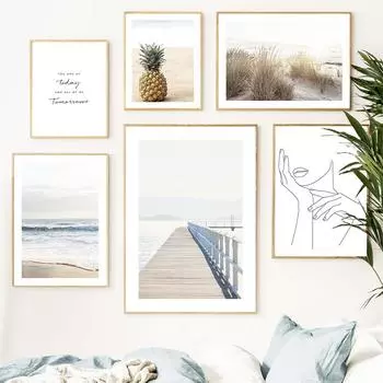 Пляжный мост, чайка, песчаный Рид, ананас, настенная живопись на холсте, постеры на скандинавскую тему и принты, настенные панно для декора гостиной 21cm30cm NoFrame