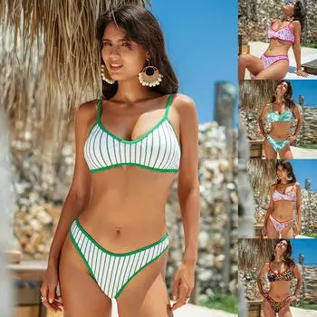 Пляжный отпуск купальник сексуальный бикини купальник женский трехточечный купальник треугольные плавки тонкая строчка в различных цветах пляжная одежда S