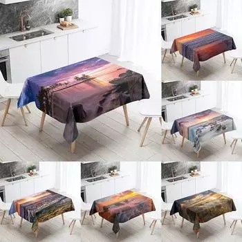 Пляжный пейзаж с закатом, скатерть для вечеринки, ресторана, банкета, украшение, устойчивый к пятнам, водонепроницаемый домашний стол 40x70cm