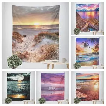 Пляжный пейзаж, свежий декоративный гобелен, декор для дома, стены, офиса, гостиной, гобелен 100x75cm